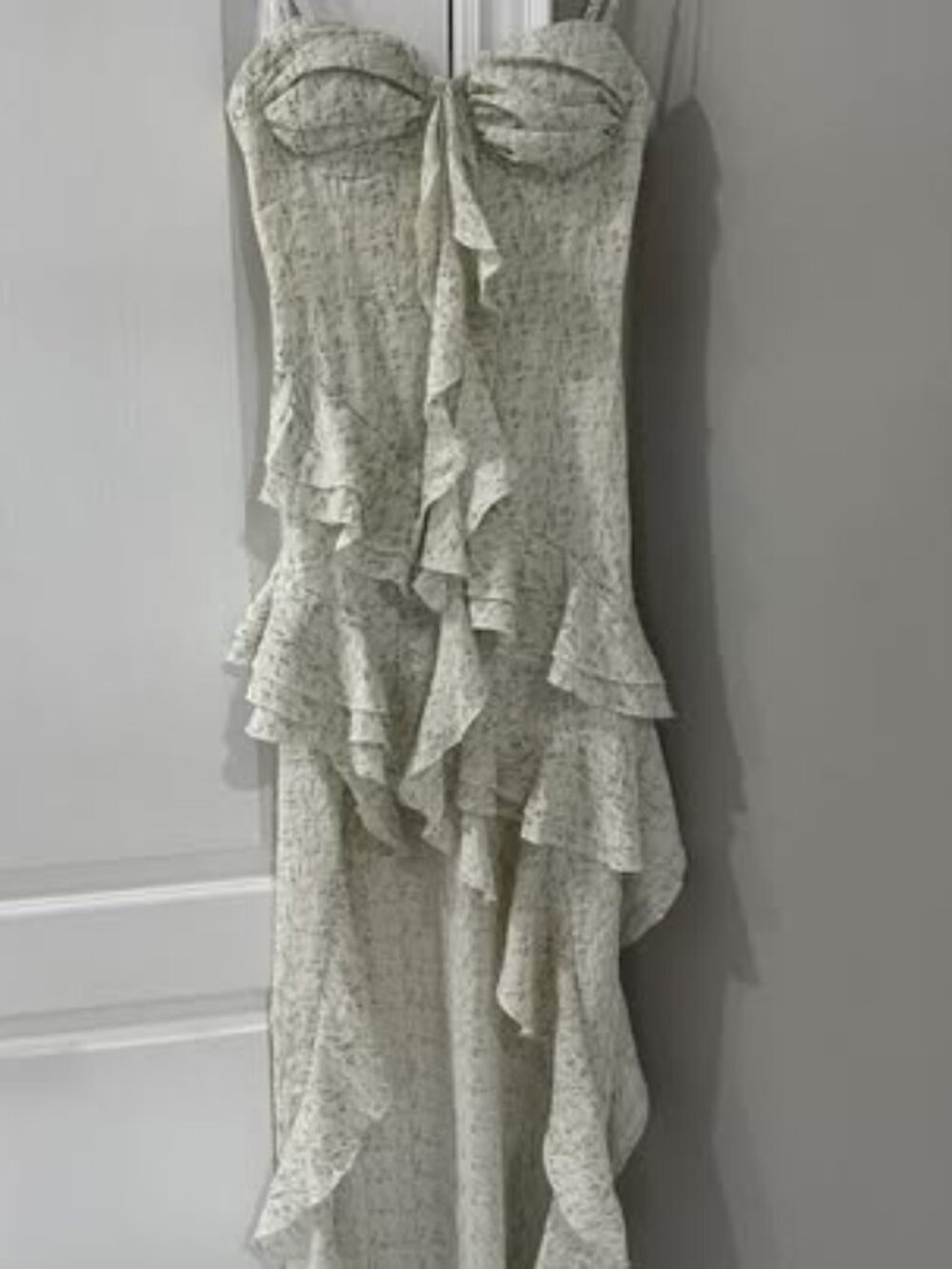 Cream Floral Bow-Front Ruffle Maxi Dress - Size S